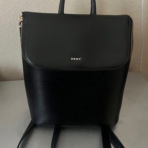 DKNY Black Leather Bryant Top Zip Backpack